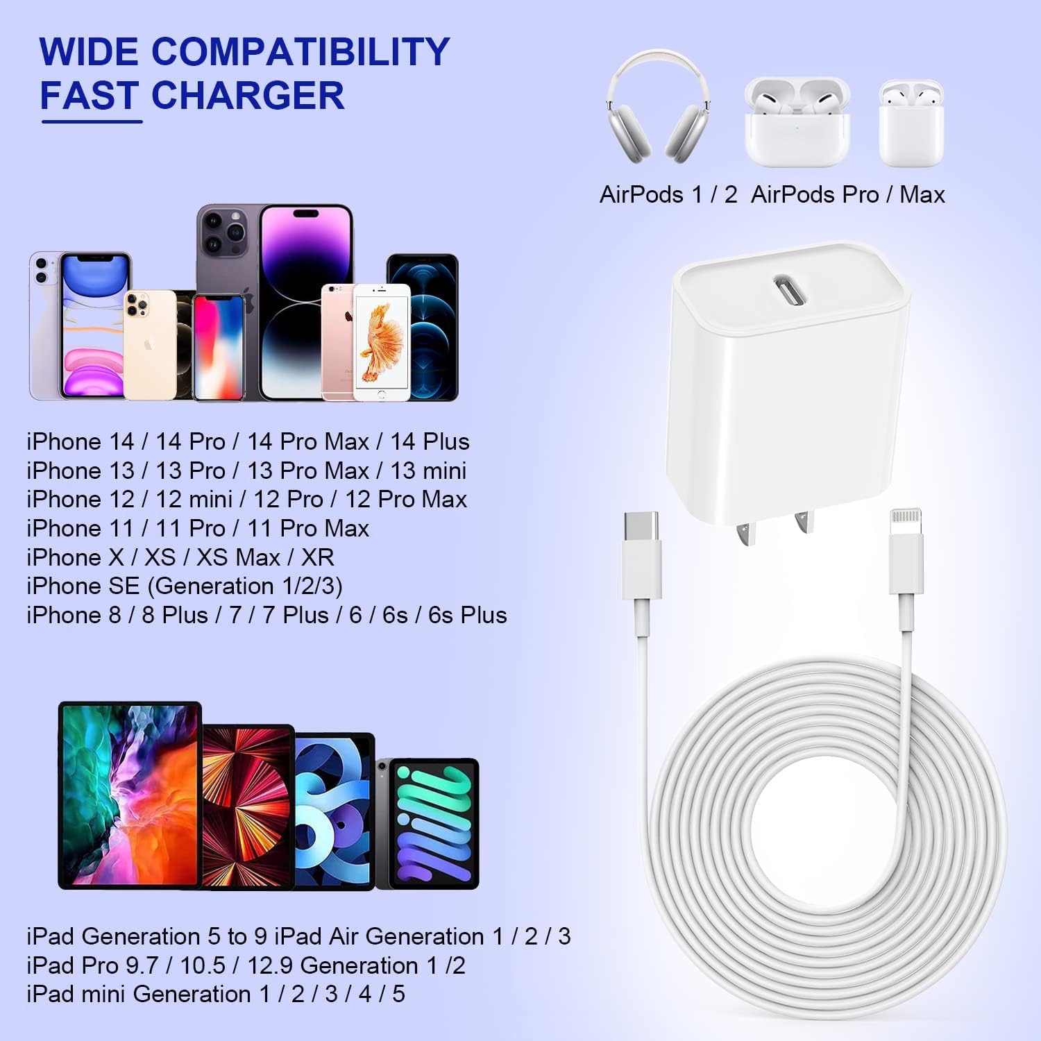 10FT Lightning Fast Charger Trio